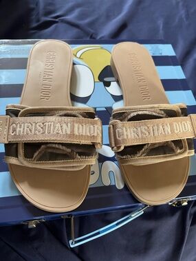 Dior Beige Logo Slide Sandals